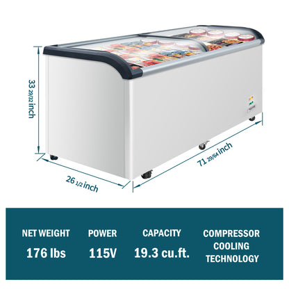 Curved Top Display Freezer 19.3 Cu.ft Sliding Glass Lid Ice Cream Freezers Commercial Mobile Chest Freezer with LED Lighting image 2