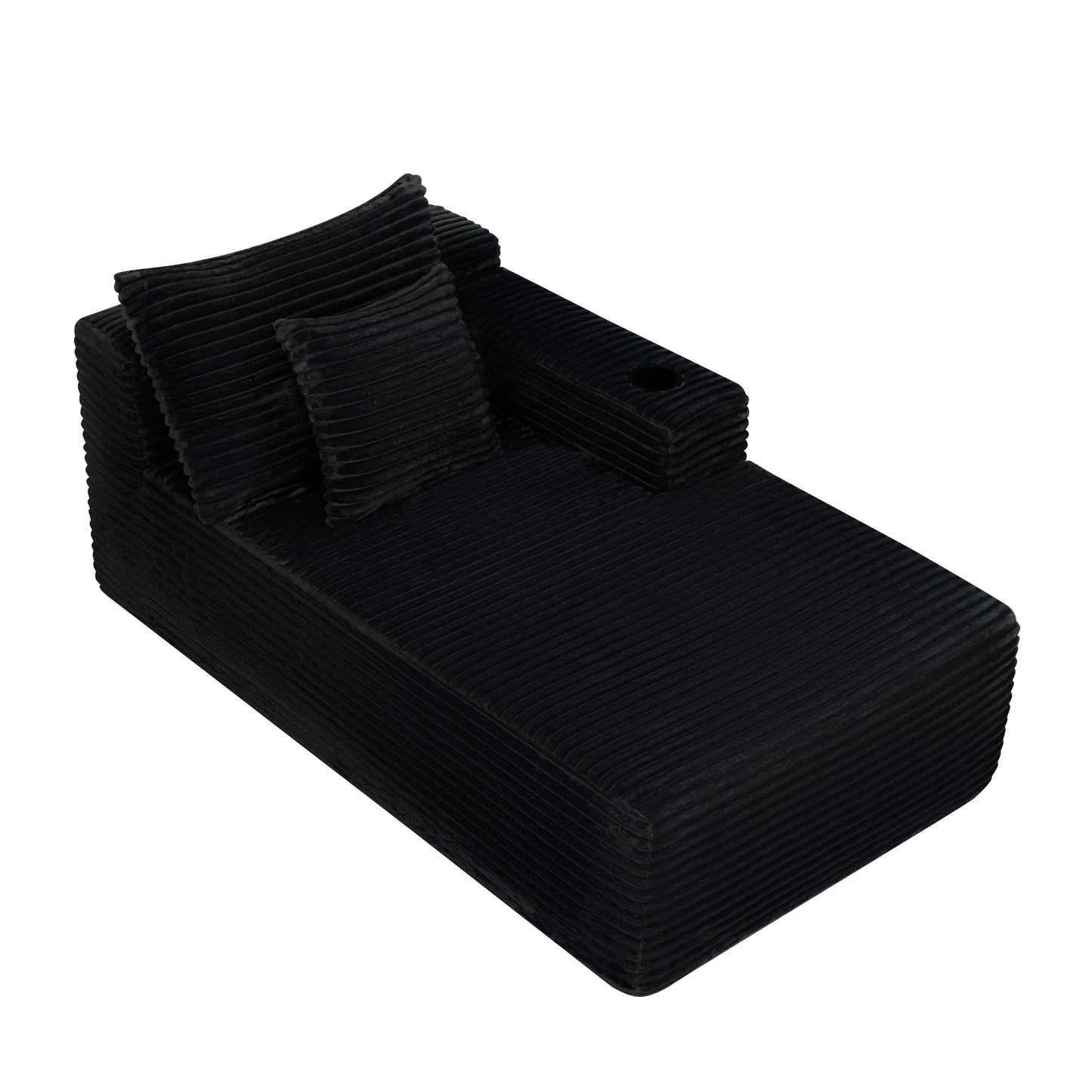 37.5-inch Right chaise longue with plush black velvet, cup holder, flexible matching, mainly for living room use. image 5