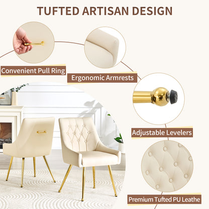 Leather Upholstered Modern Dining Chair with Diamond Tufted Button Back - Dining Room Negotiation Room Cafe Office Accent Chair (Off White, Set of 2) image 4