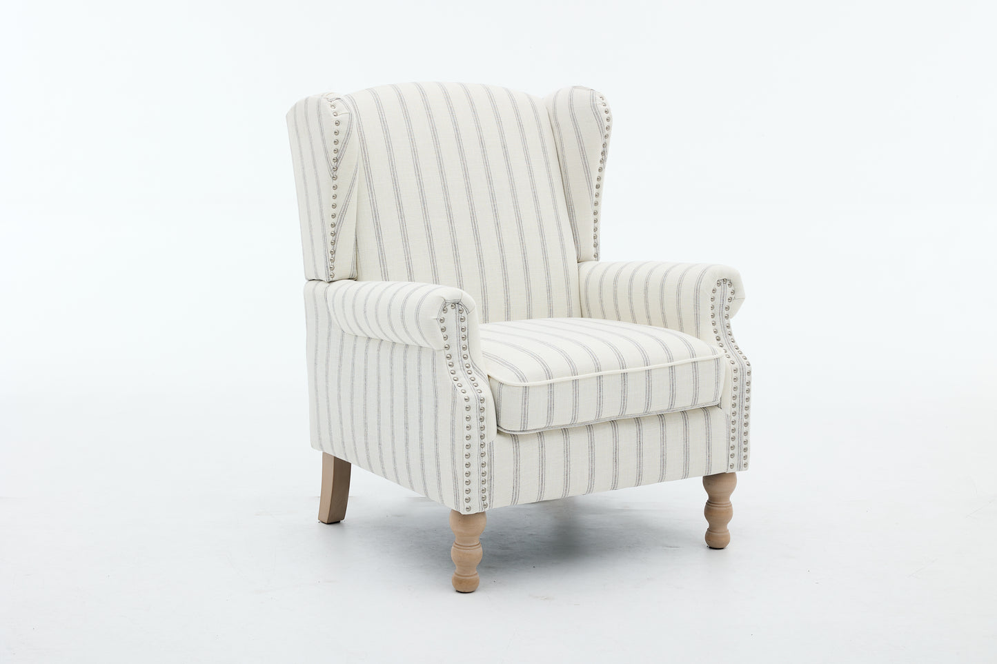 Modern Accent Chair with Retro Wood Legs, Comfy Upholstered Armchair, Floral Design Single Sofa Chair for Living Room Bedroom Office - Stripe image 12