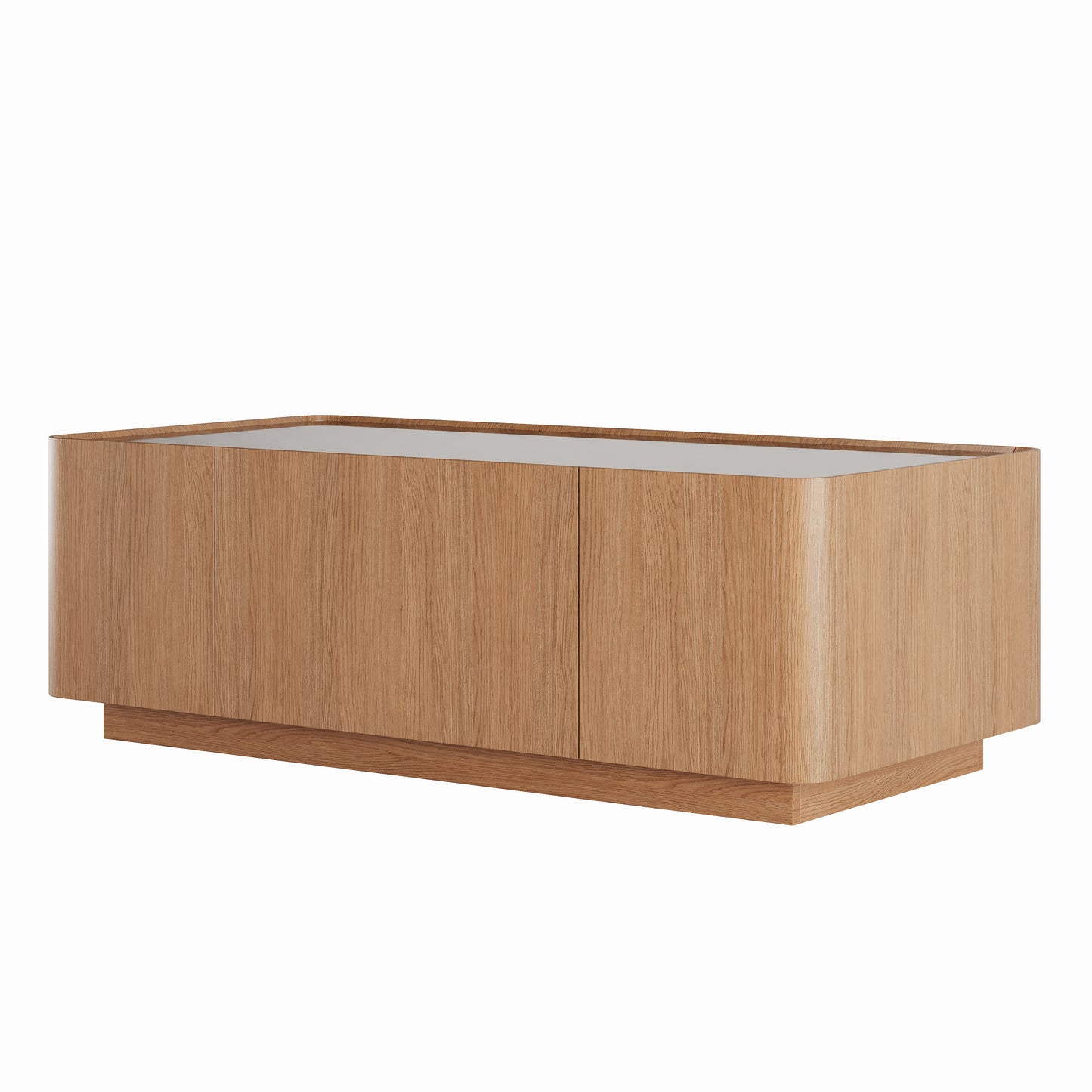 46.8" Mid-Century Modern Glass Top Coffee Table,Rectangular Center Table with Hidden Storage Drawers for Living Room,Contemporary Storage Coffee Table with Stable Base for Apartment Home(Light Walnut) image 7
