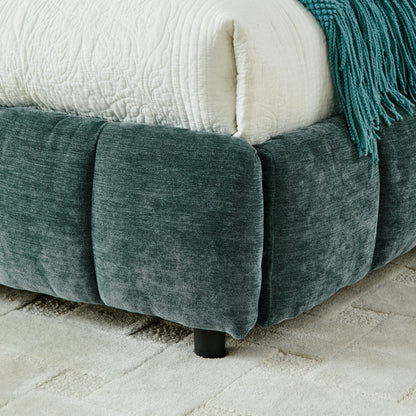 California King size Upholstered Bed,comfortable upholstered bed frame, Chenille fabric, with headboard and solid bed frame. With drawer for storage.-Blue Green(90.5''*80.5''*31'') image 7