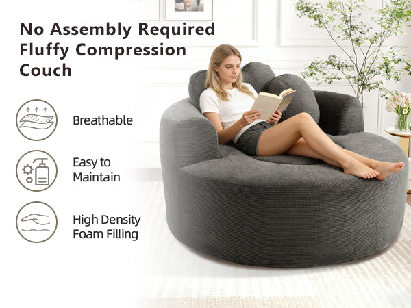 Round Sofa Bed with Memory Foam Sectional Couches for Living Room, Cloud Couch with three pillows, Black+gray image 9