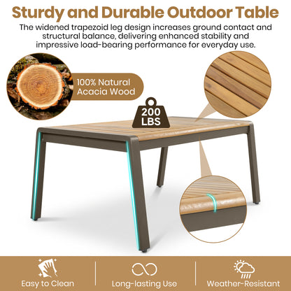 6-Piece Outdoor Patio Furniture Set, Steel Frame Sofa Set with 3-Seat Couch, 2 Armchairs, 2 Ottomans & Acacia Wood Coffee Table, Cushioned Seating for Backyard, Garden, Poolside, Beige Cushion image 9