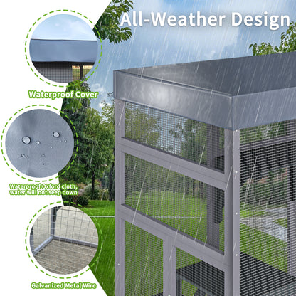 62.6" Wooden Outdoor Catio for Cats, Large Cat Enclosure with Waterproof Roof, 2 Napping House, Platforms & Galvanized Wire – Pet Cage for Backyard or Patio image 8