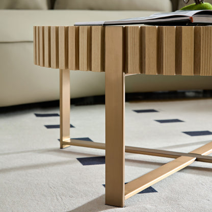 Modern Handcraft Drum Coffee Table 31.5 inch Round Coffee Table for Living Room,Small Coffee Table with Sturdy Pedestal,Natural Ash image 8