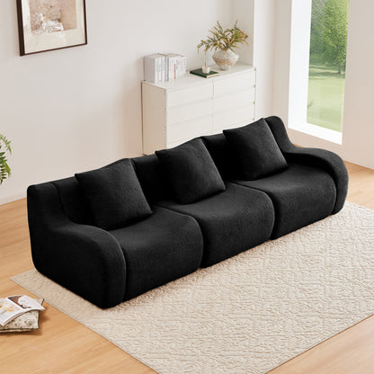 Boneless Sofa,3 Seat High-Quality Teddy Fabric,Anti-Slip Design,No Assembly Curved Armrests Streamlined,32D High Density Sponge For Living Rooms Bedrooms Reading Nook,Black image 2