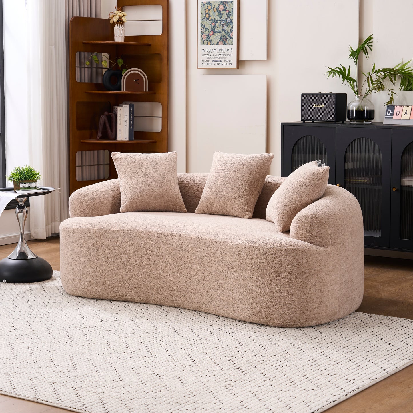 Old Sku: W2231P292607 Compression Loveseat Sofa, Curved Modern Styles Sofa for Small Spaces & Apartments, 30D Chenille No-Assembly,3 Throw Pillows. Warm Beige. image 6