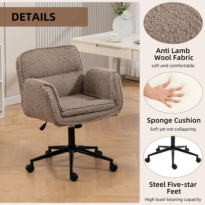 Criss Cross Chair with 5-Gear Adjustable Armrests & Wheels, Ergonomic Thickened Backrest Swivel Desk Chair for Home Office, Vanity, Bedroom and Living Room,brown Teddy fleece image 4