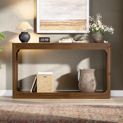 55.1-inch curved-leg storage table, ideal for entryways, slim wooden side table that can be placed behind a sofa, perfect for entryways, hallways, and doorways. Walnut,55.1"L*11.8"W*31.1"H image 3