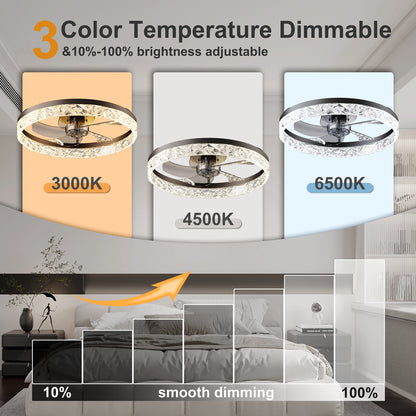 19.7" Ceiling Fans with Lights Remote and APP Control, Dimmable 3-Color and 6-Speed quiet DC Motor, BLACK Ceiling Fan for Living Room Bedroom image 4