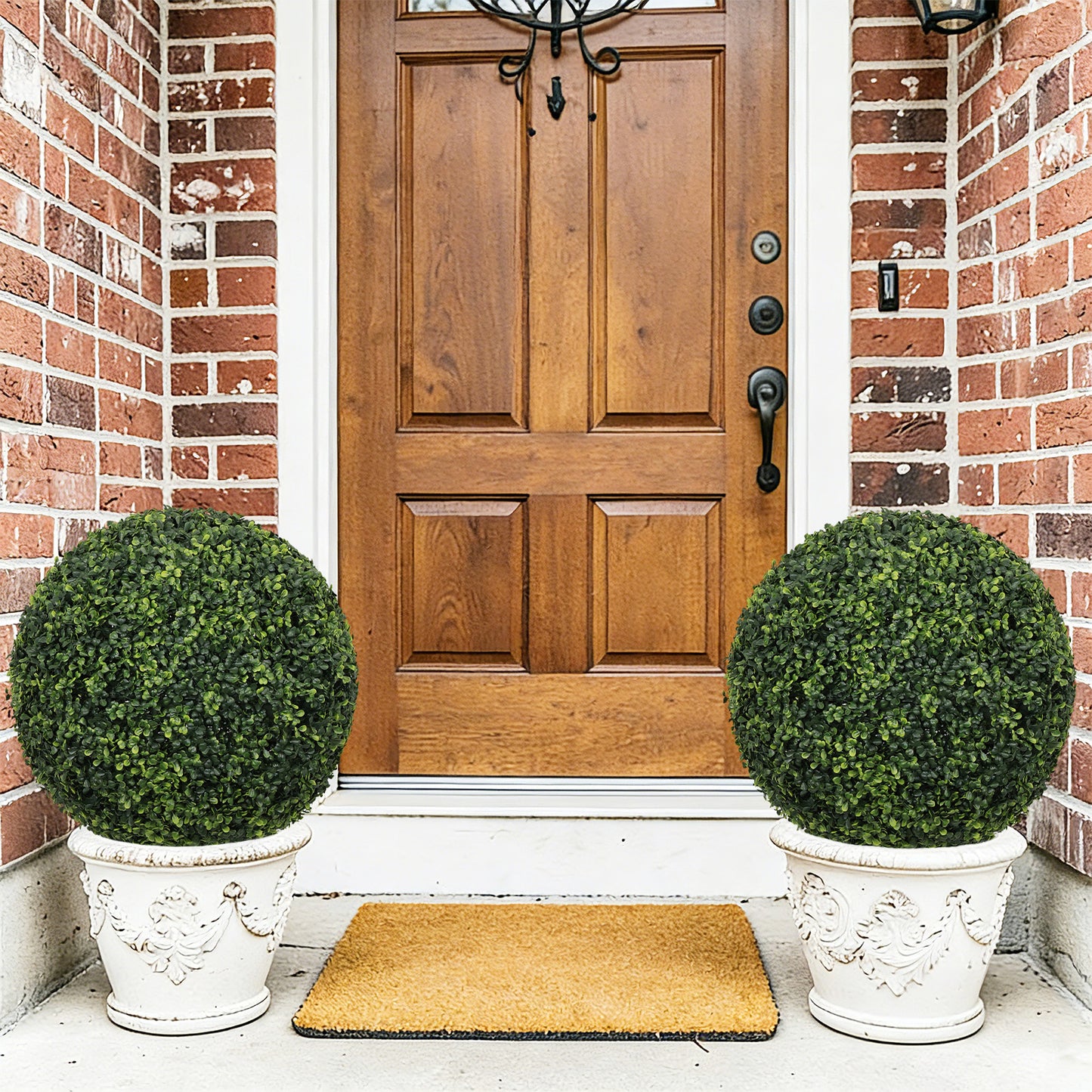 18.5IN dark Artificial Topiary Balls Outdoor Faux Boxwood Decorative Green Spheres for Garden Front Porch Patio Planter Decoration, 2pcs/set image 8