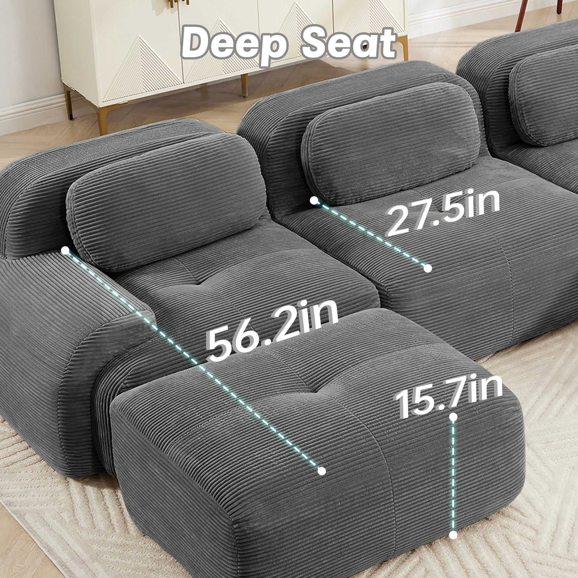 L-shaped modular sofa no assembly ergonomic design pet-friendly luxuryCorduroy Fabric fabric extra-wide curved armrests 32D high-resilience sponge for living rooms bedroom,Grey image 5