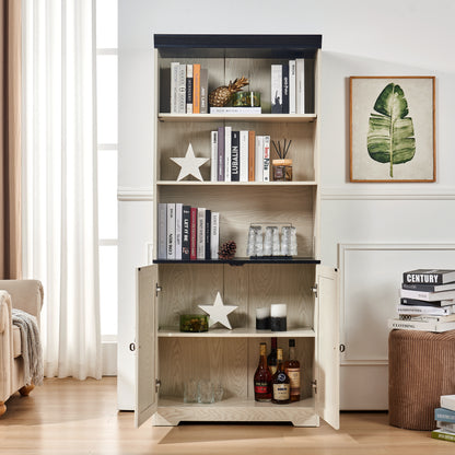70.86"(180cm) Tall Storage Cabinet, 5 Tier Cube Display Cabinet with Adjustable Shelves and Barn Doors, MDF Wood Freestanding Display Bookshelves for Bedroom,Living Room, Kitchen, Pantry, Bar Cabinet image 3