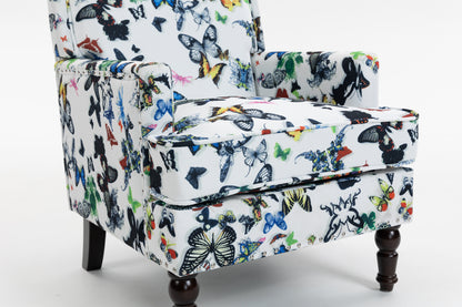 Upholstered Accent Chair, Vintage Armchair with butterfly Linen Fabric and Nailhead Trim for Living Room image 7