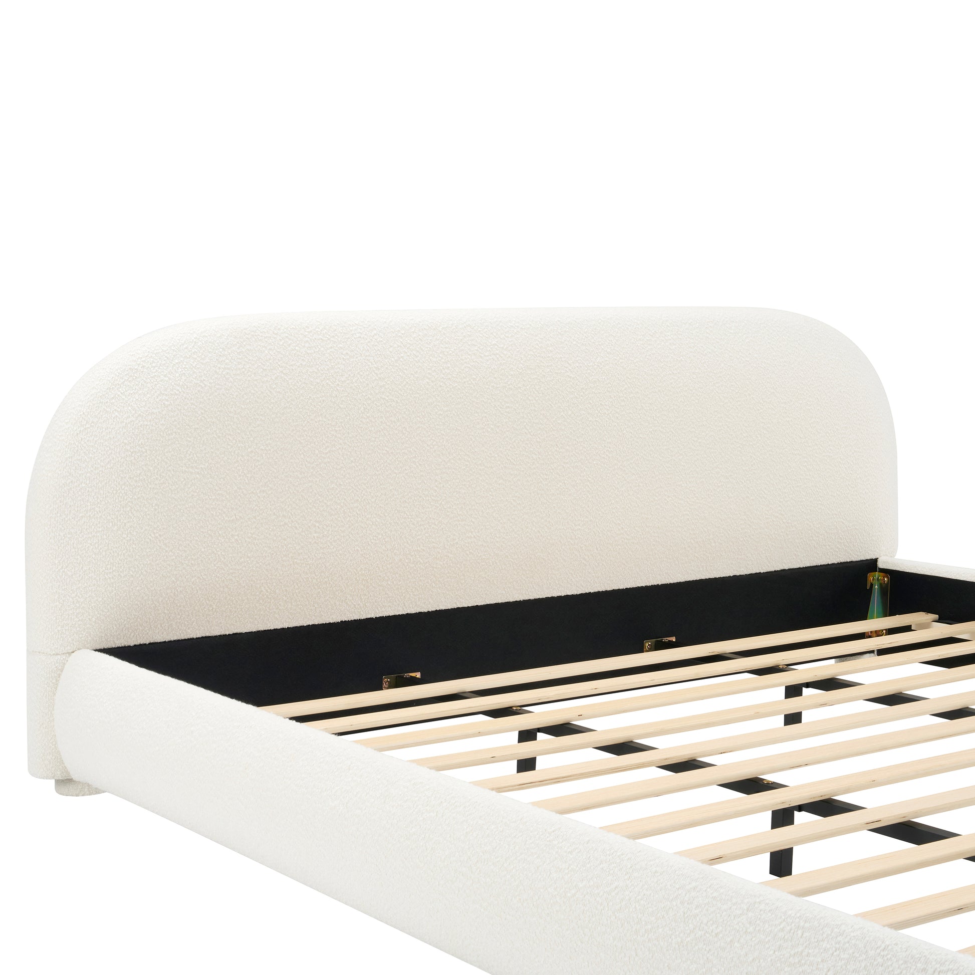 Cream Style Fabric Upholstered Bed, Simple Modern Bedroom Double Bed,King image 11
