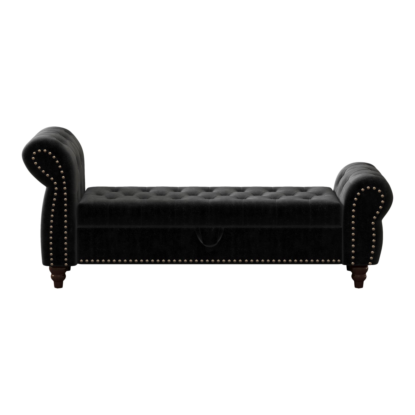 64.5" Bed Bench for Bed Room Nails Tufted Chaise of Lounge with Storage Velvet Upholstery Black image 6