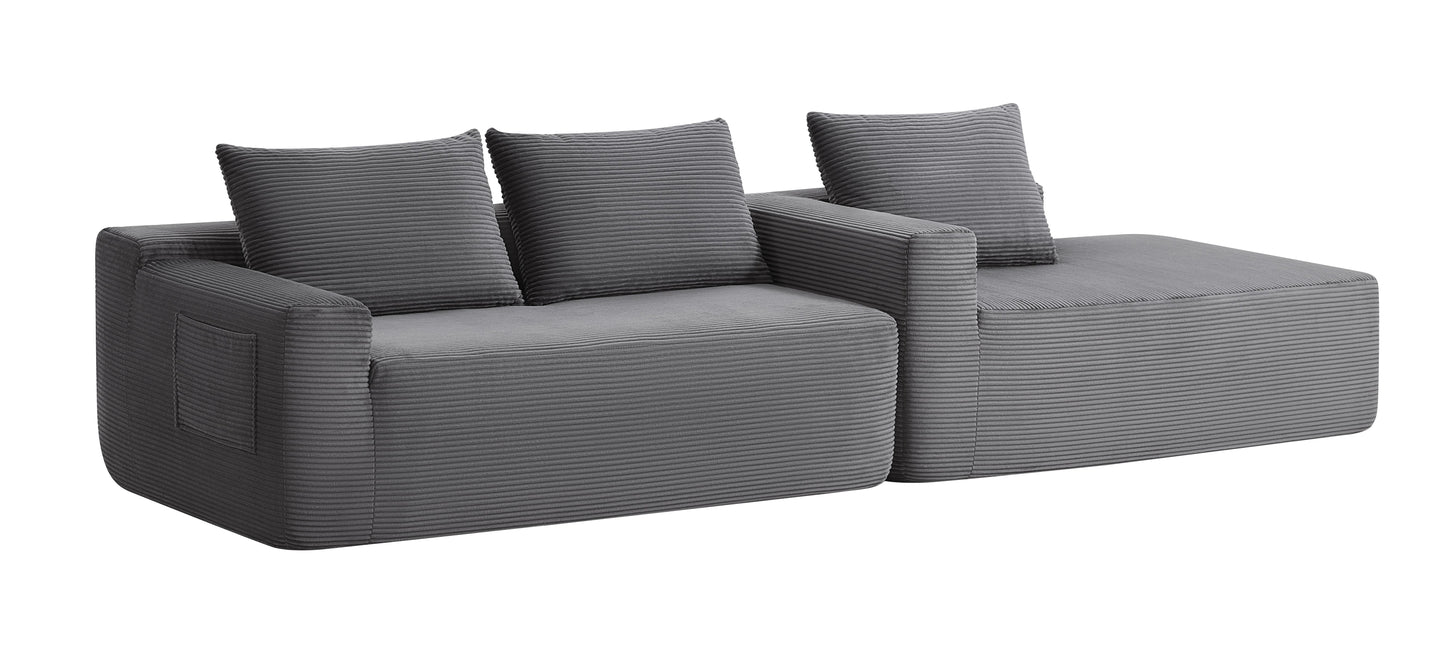 96.9"Compressible doubleCloud Sectional Couch with L-Shape Chaise,Modern Modular Sofa with Deep Seat,Upholstered Couches for Living Room Bedroom,No Assembly Required,(Plush Corduroy Fabric),Grey Right image 8