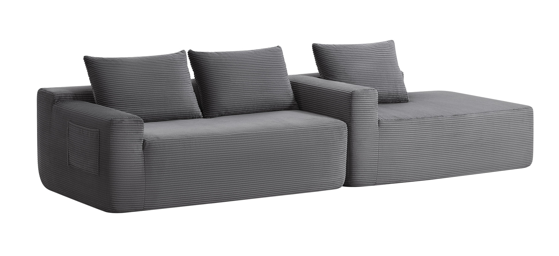 96.9"Compressible doubleCloud Sectional Couch with L-Shape Chaise,Modern Modular Sofa with Deep Seat,Upholstered Couches for Living Room Bedroom,No Assembly Required,(Plush Corduroy Fabric),Grey Right image 8