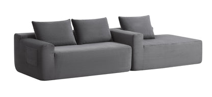 96.9"Compressible doubleCloud Sectional Couch with L-Shape Chaise,Modern Modular Sofa with Deep Seat,Upholstered Couches for Living Room Bedroom,No Assembly Required,(Plush Corduroy Fabric),Grey Right image 8