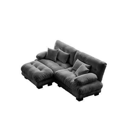 Cloud Couch Sectional Sofa for Living Room, Chenille 2 Seater Sofa with 2 Lumbar pillows and 2 throw pillows, Upholstered Wide Arm Sofa with Convertible Ottoman,Chenille Gray image 9