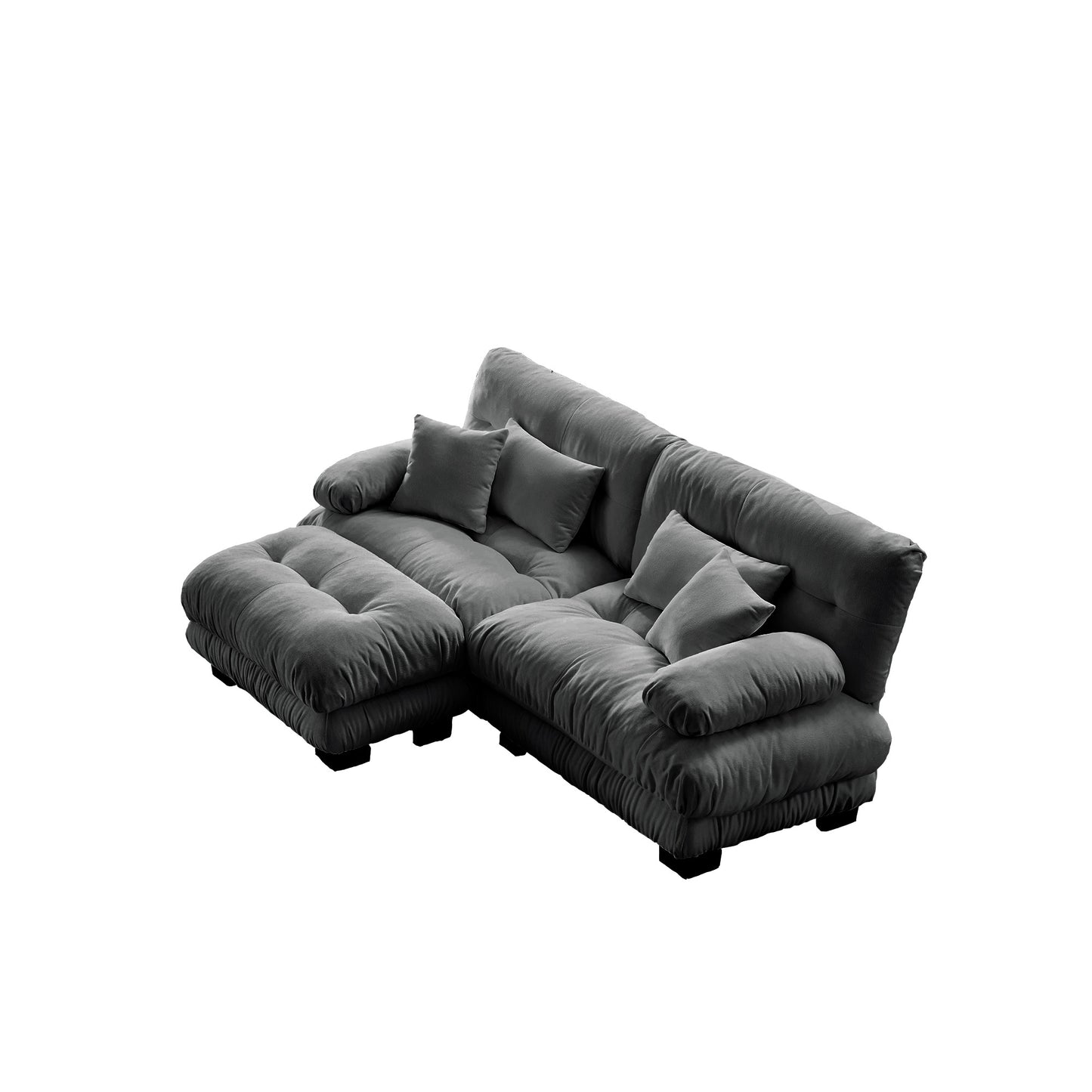 Cloud Couch Sectional Sofa for Living Room, Chenille 2 Seater Sofa with 2 Lumbar pillows and 2 throw pillows, Upholstered Wide Arm Sofa with Convertible Ottoman,Chenille Gray image 9