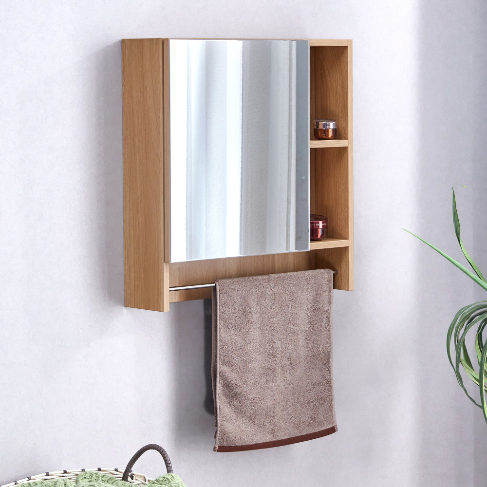 Wall Mounted Bathroom Mirror Cabinet with Shelves & Towel Rack