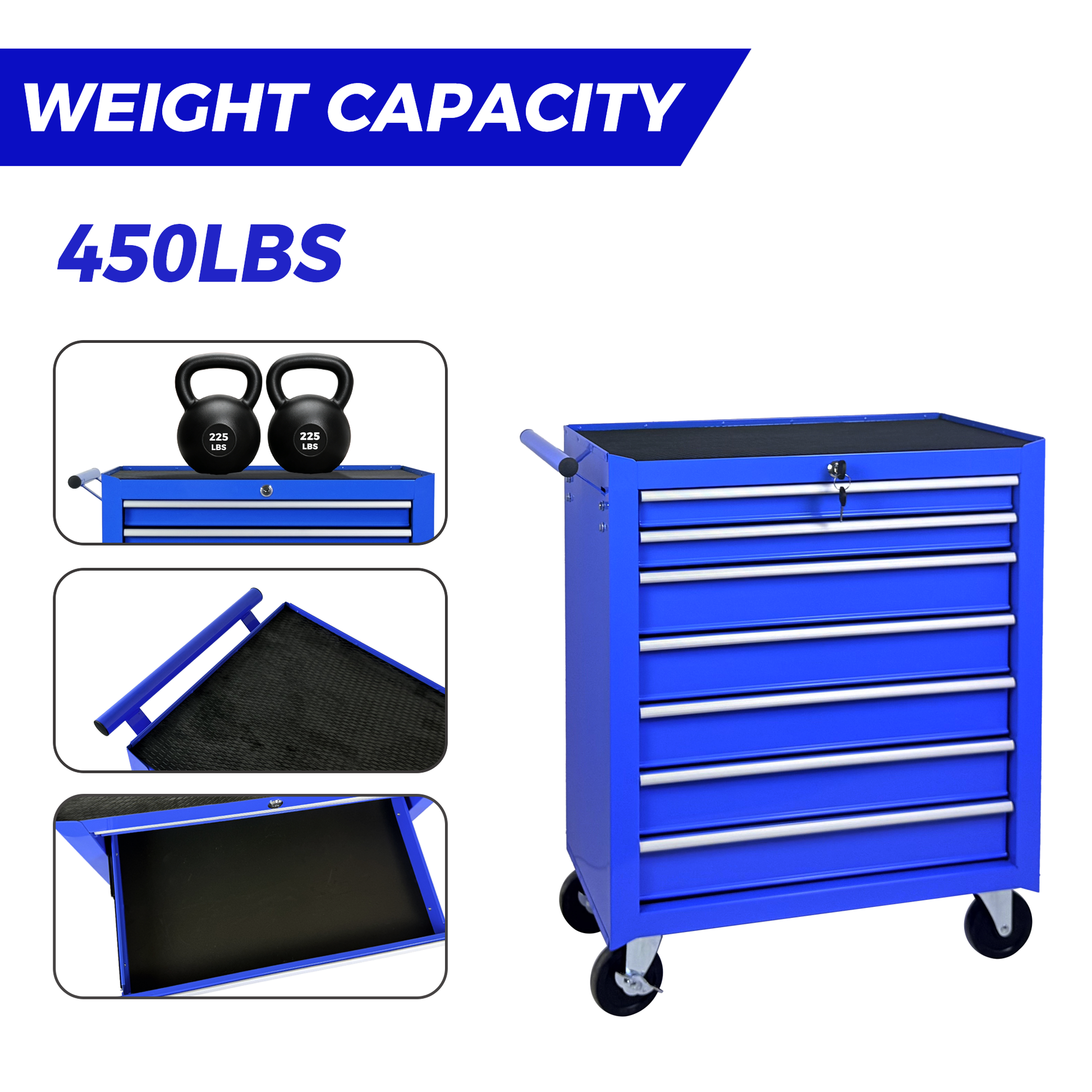 Rolling Tool Chest with 7-Drawer Tool Box with Wheels Multifunctional Tool Cart Mechanic Tool Storage Cabinet for Garage, Warehouse, Workshop, Repair Shop -BLUE image 7