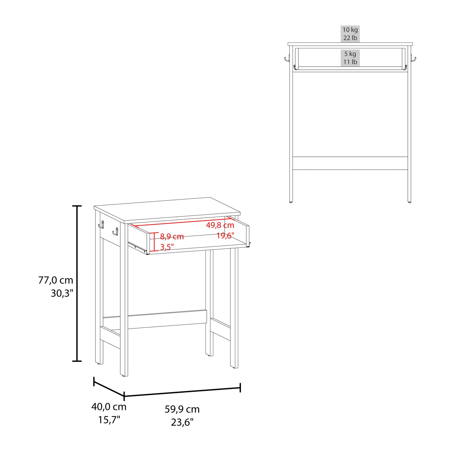 Computer Desk, 1 Drawer, 4 Legs, Natural Oak image 9