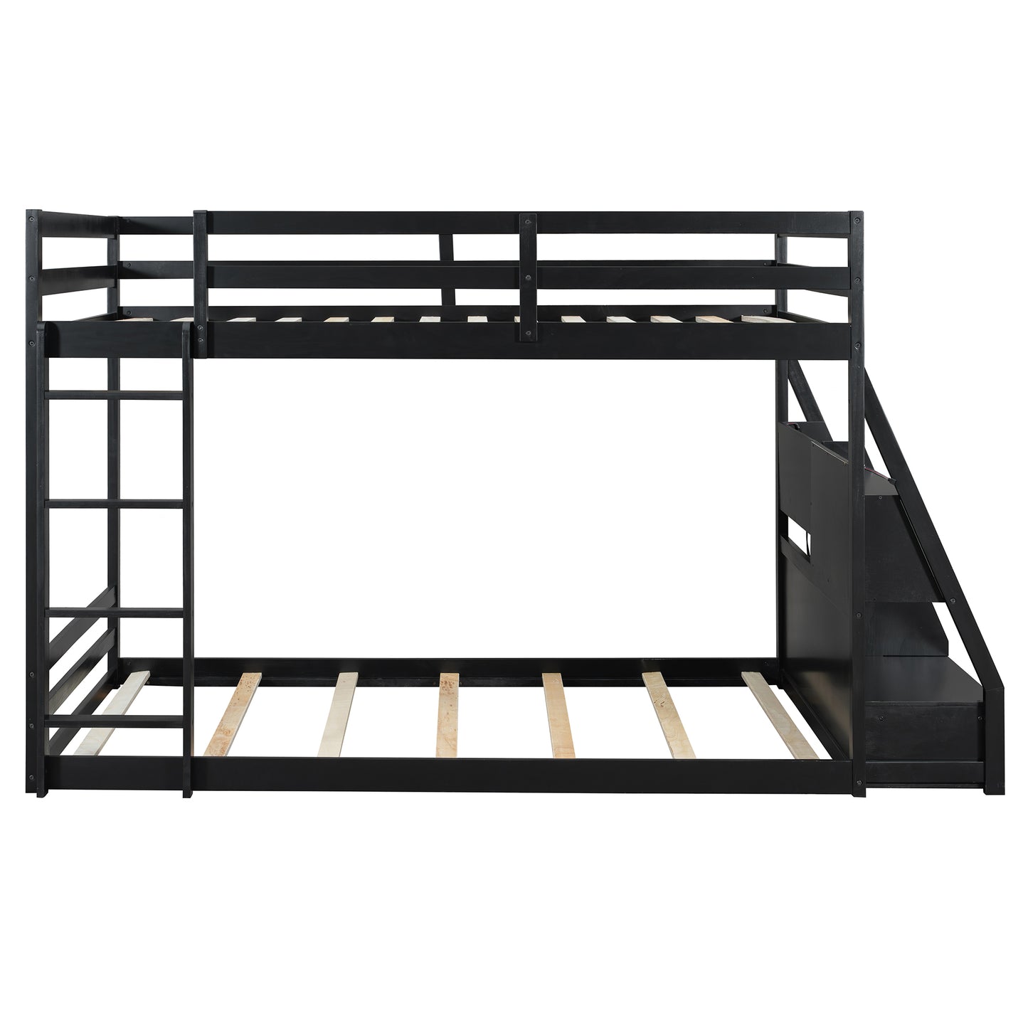 Full Bunk Bed with APP-Controlled LED Lights (7 Colors), USB Ports, Storage Shelves and 2 Drawers, Black image 12
