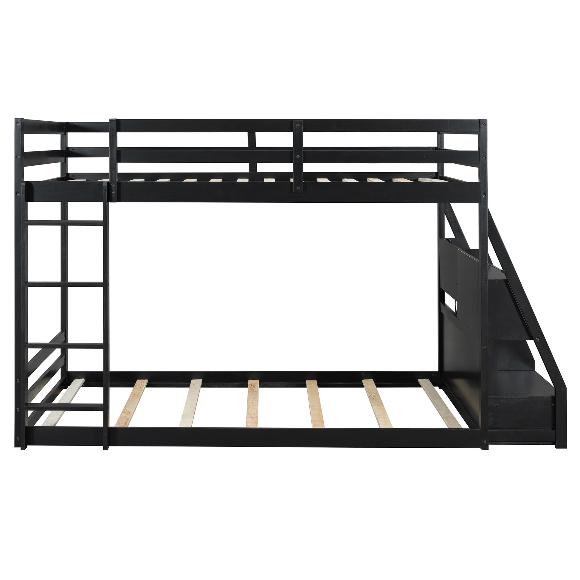 Full Bunk Bed with APP-Controlled LED Lights (7 Colors), USB Ports, Storage Shelves and 2 Drawers, Black image 12