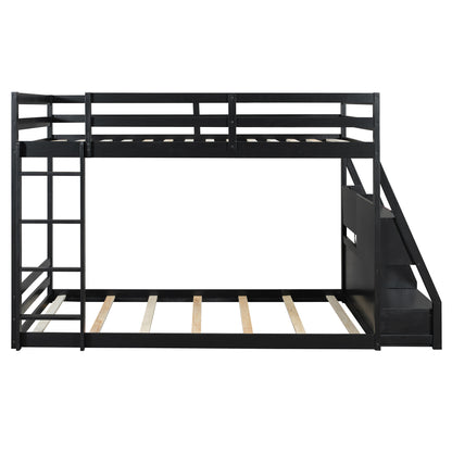 Full Bunk Bed with APP-Controlled LED Lights (7 Colors), USB Ports, Storage Shelves and 2 Drawers, Black image 12