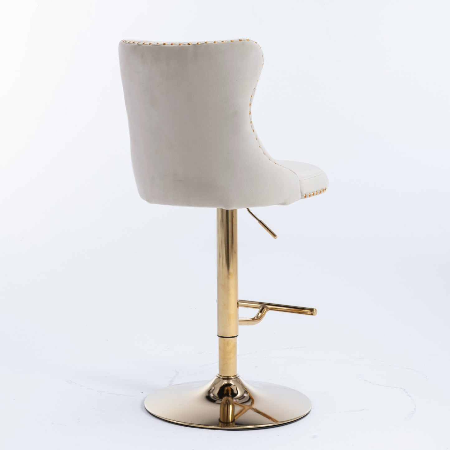 A&A Furniture,Golden Swivel Velvet Barstools Adjusatble Seat Height from 25-33 Inch,Modern Upholstered Bar Stools with Backs Comfortable Tufted for Home Pub and Kitchen Island,Beige,Set of 2 image 6