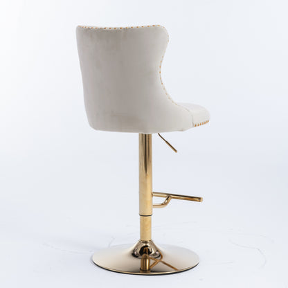 A&A Furniture,Golden Swivel Velvet Barstools Adjusatble Seat Height from 25-33 Inch,Modern Upholstered Bar Stools with Backs Comfortable Tufted for Home Pub and Kitchen Island,Beige,Set of 2 image 6