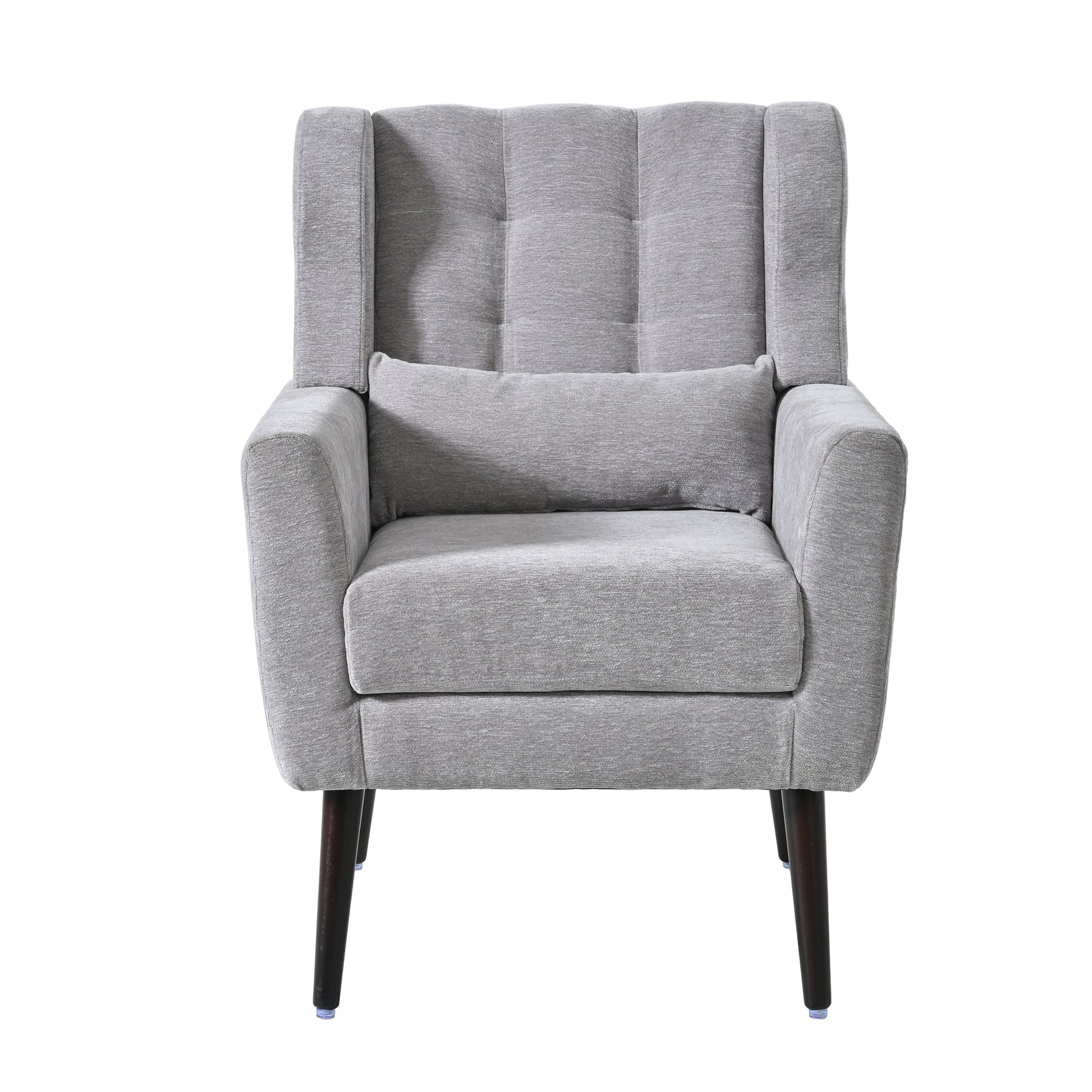 Modern Accent Chair,Chenille Arm Chairs for Living Room,Upholstered Mordern Armchair,Comfy Soft Padded Lounge Chair in Small Space, Bedroom, w/Pillow, Solid Wood Leg (Gray) image 12