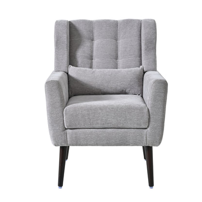 Modern Accent Chair,Chenille Arm Chairs for Living Room,Upholstered Mordern Armchair,Comfy Soft Padded Lounge Chair in Small Space, Bedroom, w/Pillow, Solid Wood Leg (Gray) image 12
