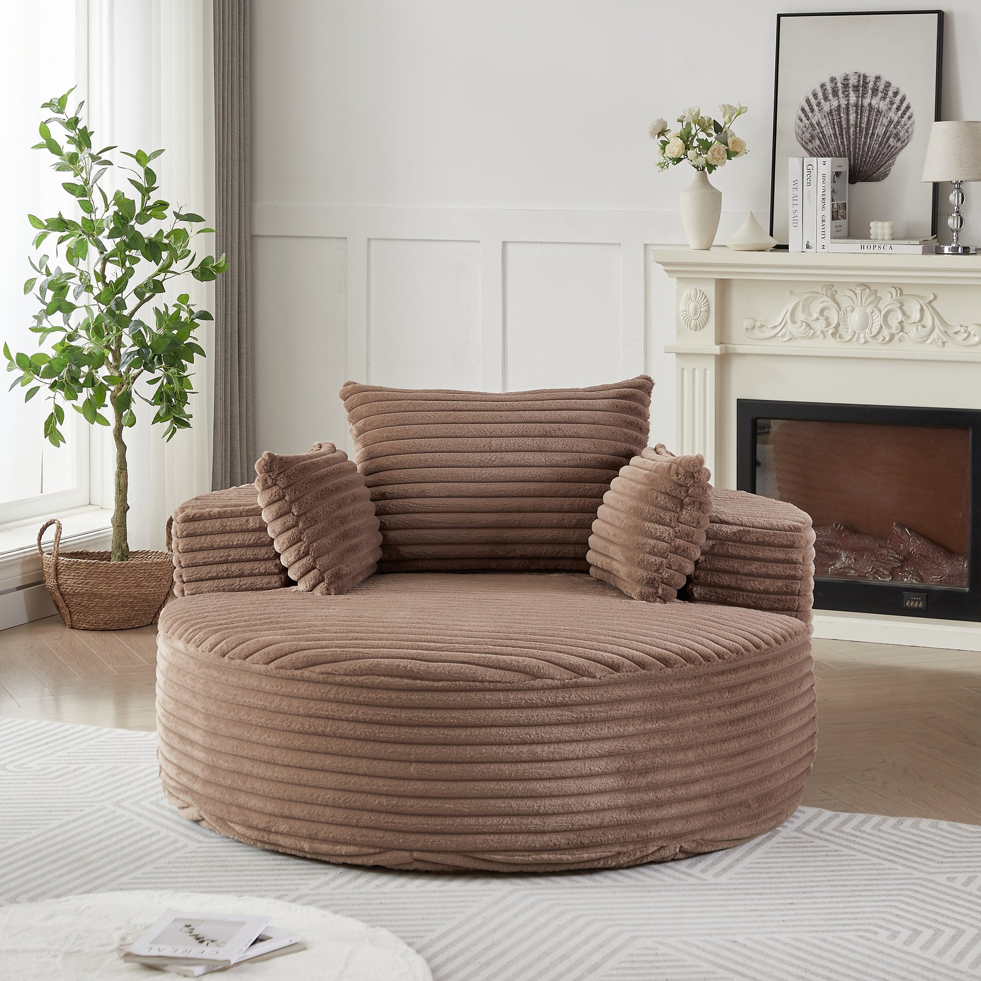 55'L Corduroy Sponge single sofa,No Assembly Required,Fluffy Modern Sleeper Chair for Living room, Bedroom, Lounge and Projection Room(Not a swivel chair.) image 7