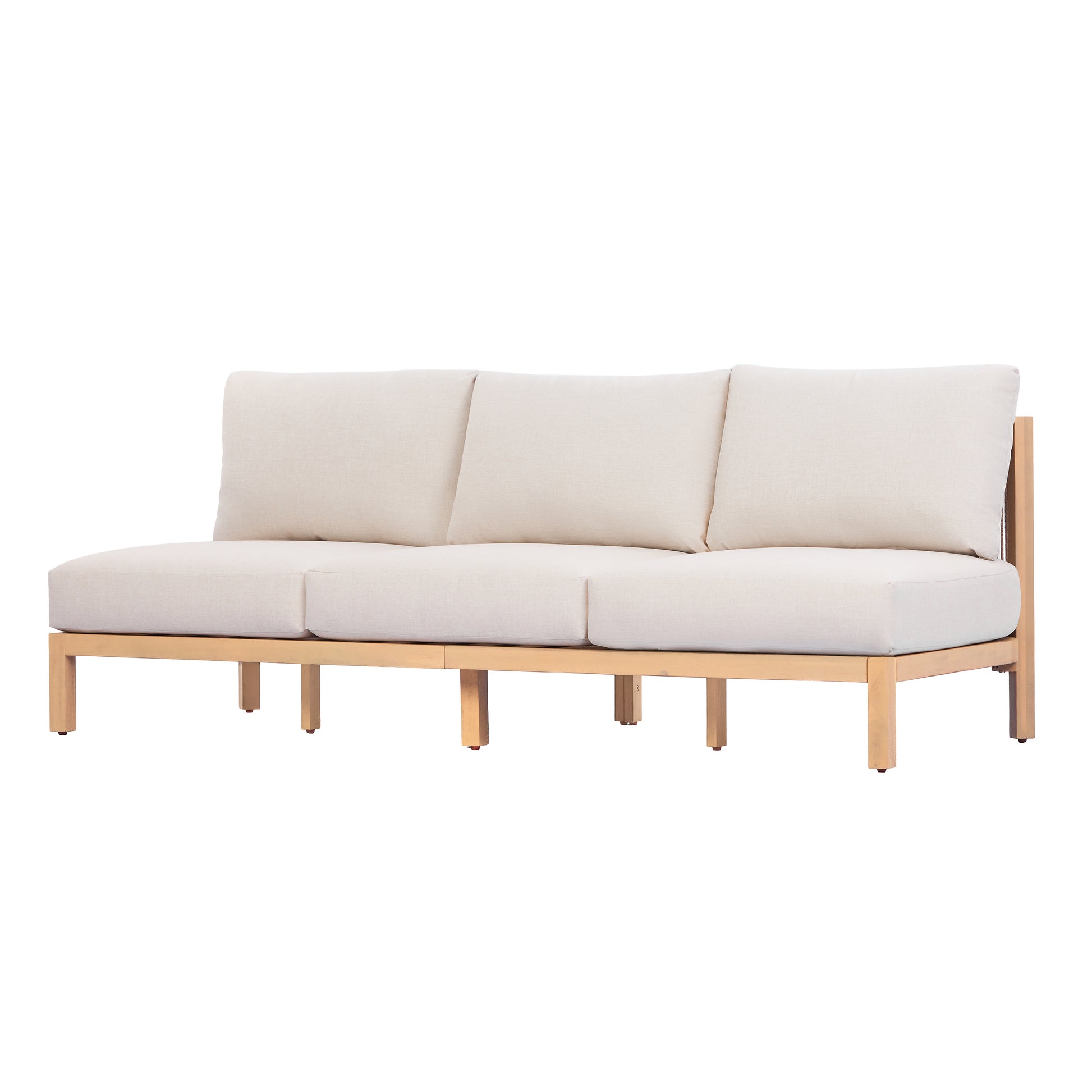 73.23" outdoor acacia wood frame, rope-braided backrest three-seater sofa (Light Teak+Beige Rope+Beige Cushion) image 4