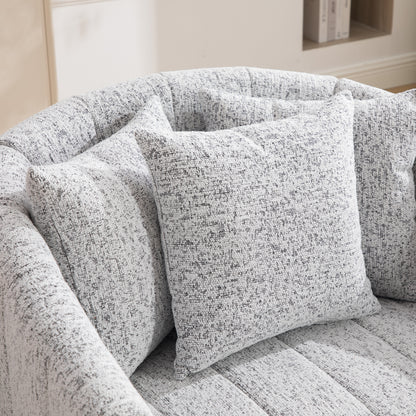 39"W Upholstered Oversized 360° Swivel Accent Barrel Chair and Half Cozy Sofa with 3 Pillows, Chenille Channel Tufted Pumpkin-Shape Club Armchair for Living Room, Bedroom, Office, Lounge,White-Black image 7