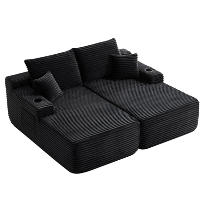 69" Cloud Sectional Couch, L-Shape Chaise with R-Shape Chaise with Deep Seat and Comfortable 2 Seater Couch for Modern Living Room,(Plush Fabric),Black image 9