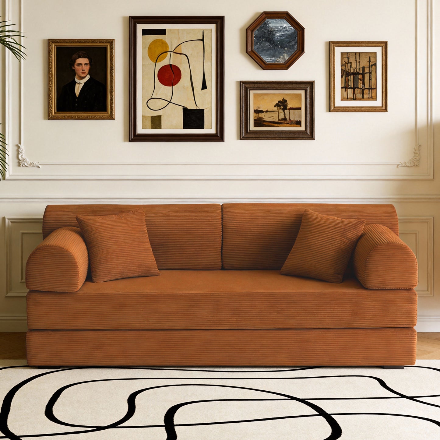 Convertible Sleeper Sofa Bed,Corduroy Folding Mattress Couch with Fixed-Shape Frame, Floor Sofa Lounge Couch for Living Room Bedroom(orange) image 2