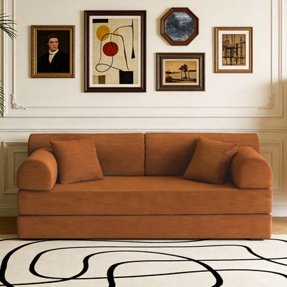 Convertible Sleeper Sofa Bed,Corduroy Folding Mattress Couch with Fixed-Shape Frame, Floor Sofa Lounge Couch for Living Room Bedroom(orange) image 2