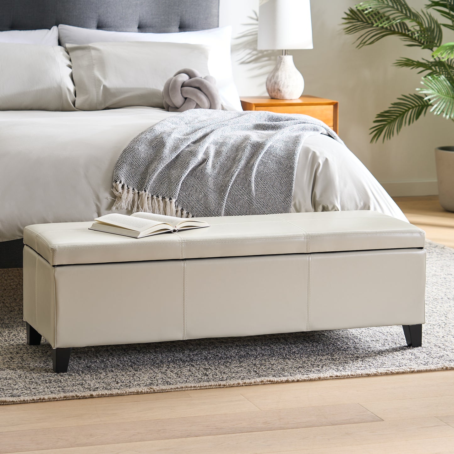 Upholstered PU Leather Storage Ottoman, Solid Wooden Legs (old sku 57742.00IVY) image 2