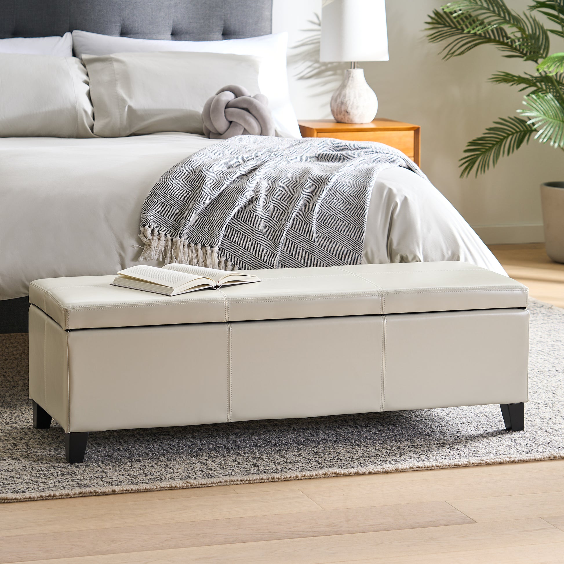 Upholstered PU Leather Storage Ottoman, Solid Wooden Legs (old sku 57742.00IVY) image 2