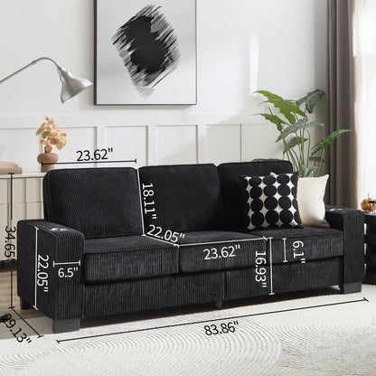 83.86"Corduroy Fabric sofa,Modern Compressed Couch,3-Seater Sofa, Furniture for Living Room,Bedroom,office,Black image 11