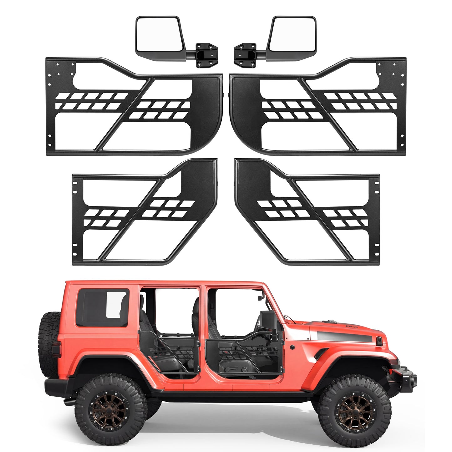 Jeep Tube Doors, 4-Door, Compatible with 2007-2018 Jeep Wrangler JK JKU Unlimited, Steel Off Road Front & Rear Tubular Half Doors with DOT Certified Side View Mirrors, Storage Bag & Rubber Pads image 8