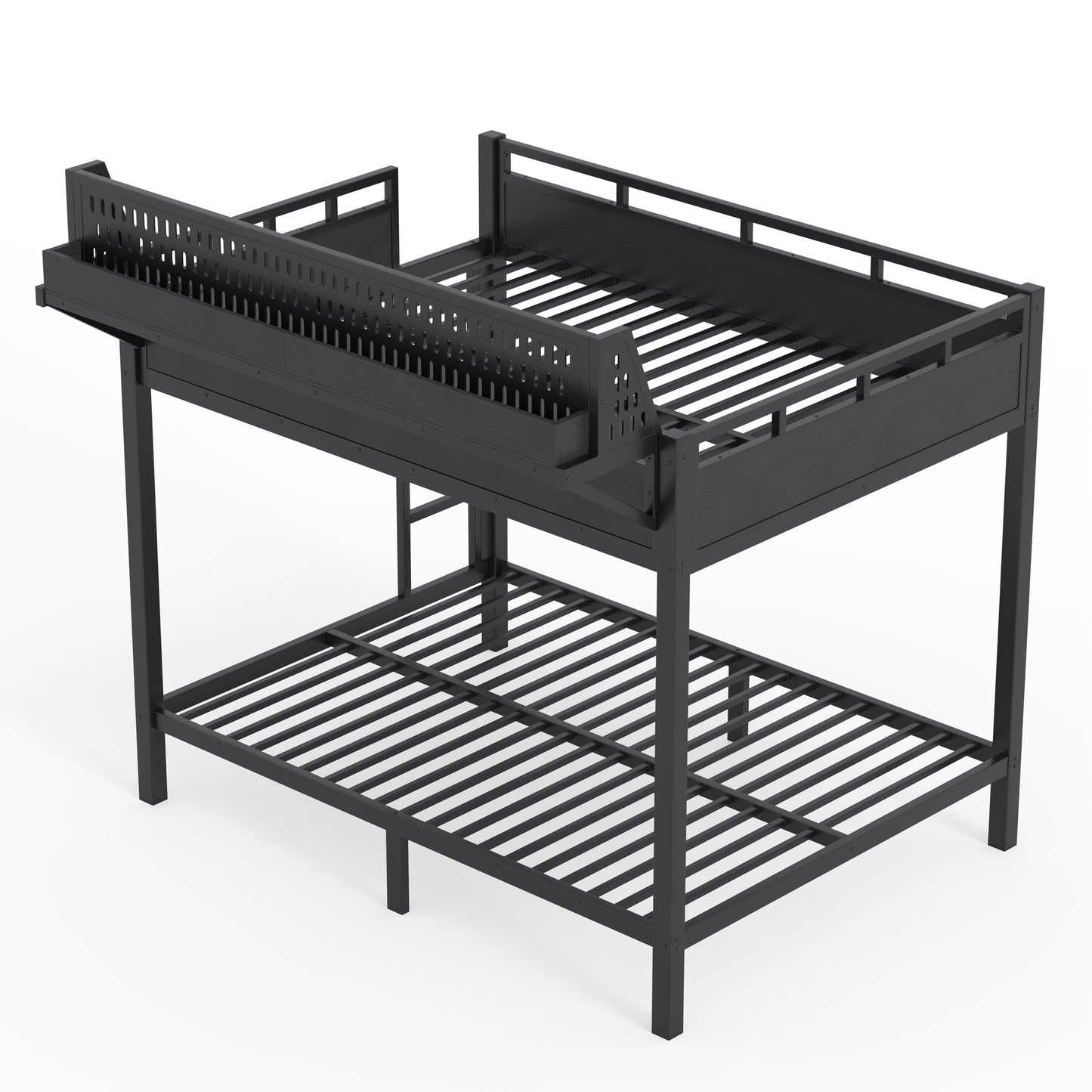 Full over Full Size Metal Bunk Bed with Storage Shelves and Pegboard, Bunk Bed Frame with USB Ports and LED Lights, Space-Saving, for Teens and Adults, Black image 12