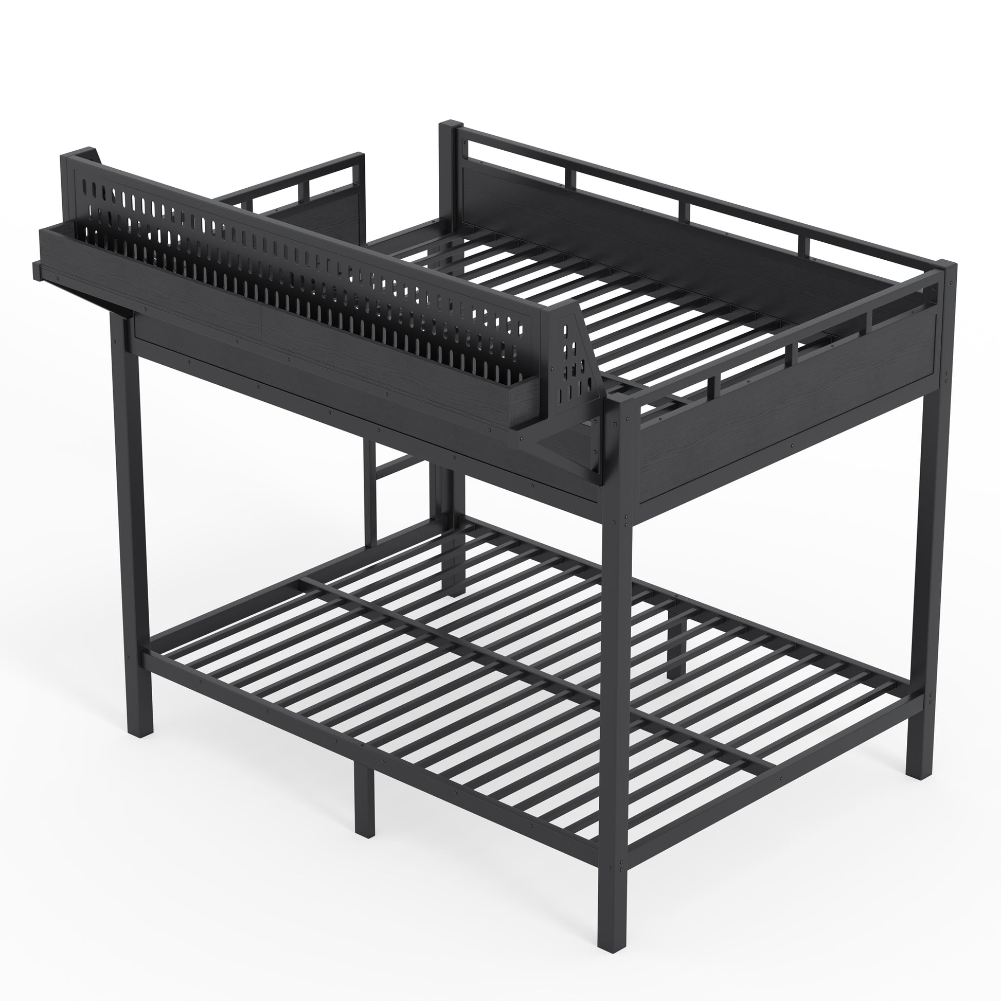 Full over Full Size Metal Bunk Bed with Storage Shelves and Pegboard, Bunk Bed Frame with USB Ports and LED Lights, Space-Saving, for Teens and Adults, Black image 12