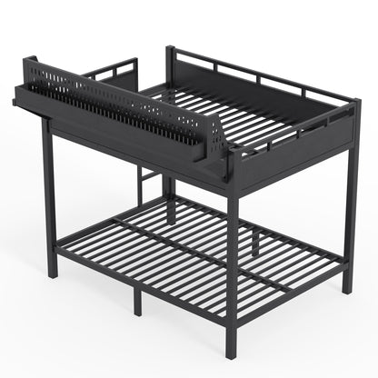 Full over Full Size Metal Bunk Bed with Storage Shelves and Pegboard, Bunk Bed Frame with USB Ports and LED Lights, Space-Saving, for Teens and Adults, Black image 12