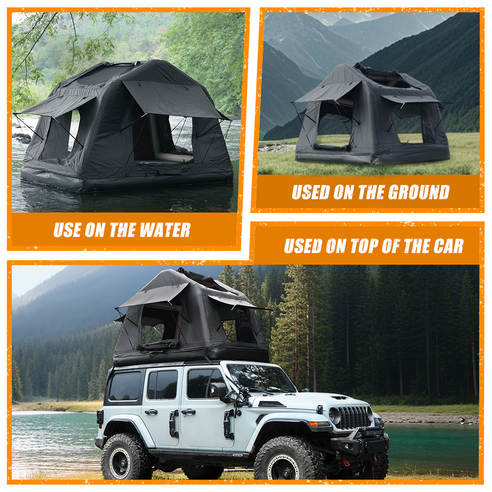 Foldable 2-3 People Amphibious Inflatable Car Roof Top Tent for camping Outdoor Glamping Camping Tent for SUV,Truck and Universal Auto Self-Driving Touring(Without Ladder, Black) image 4